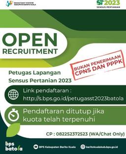 OPEN RECRUITMENT PETUGAS LAPANGAN SENSUS PERTANIAN 2023