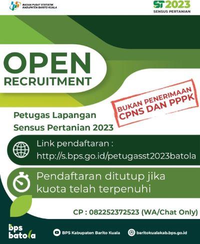 OPEN RECRUITMENT PETUGAS LAPANGAN SENSUS PERTANIAN 2023